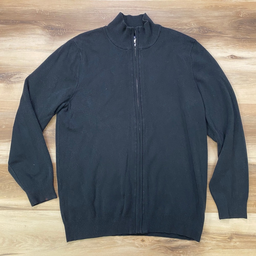 Lands' End Full Zip Sweater Size M Mock Neck Acrylic Nylon Knit Black Classic